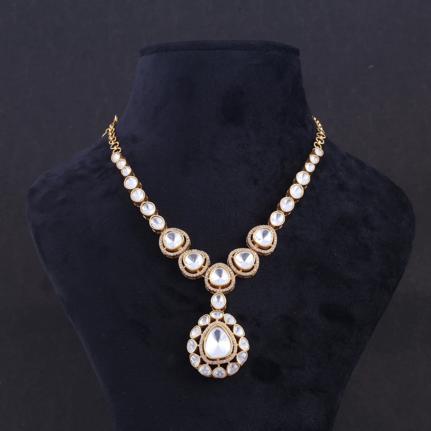 Beautiful Designer Moissanite Polki Necklace Earring Set