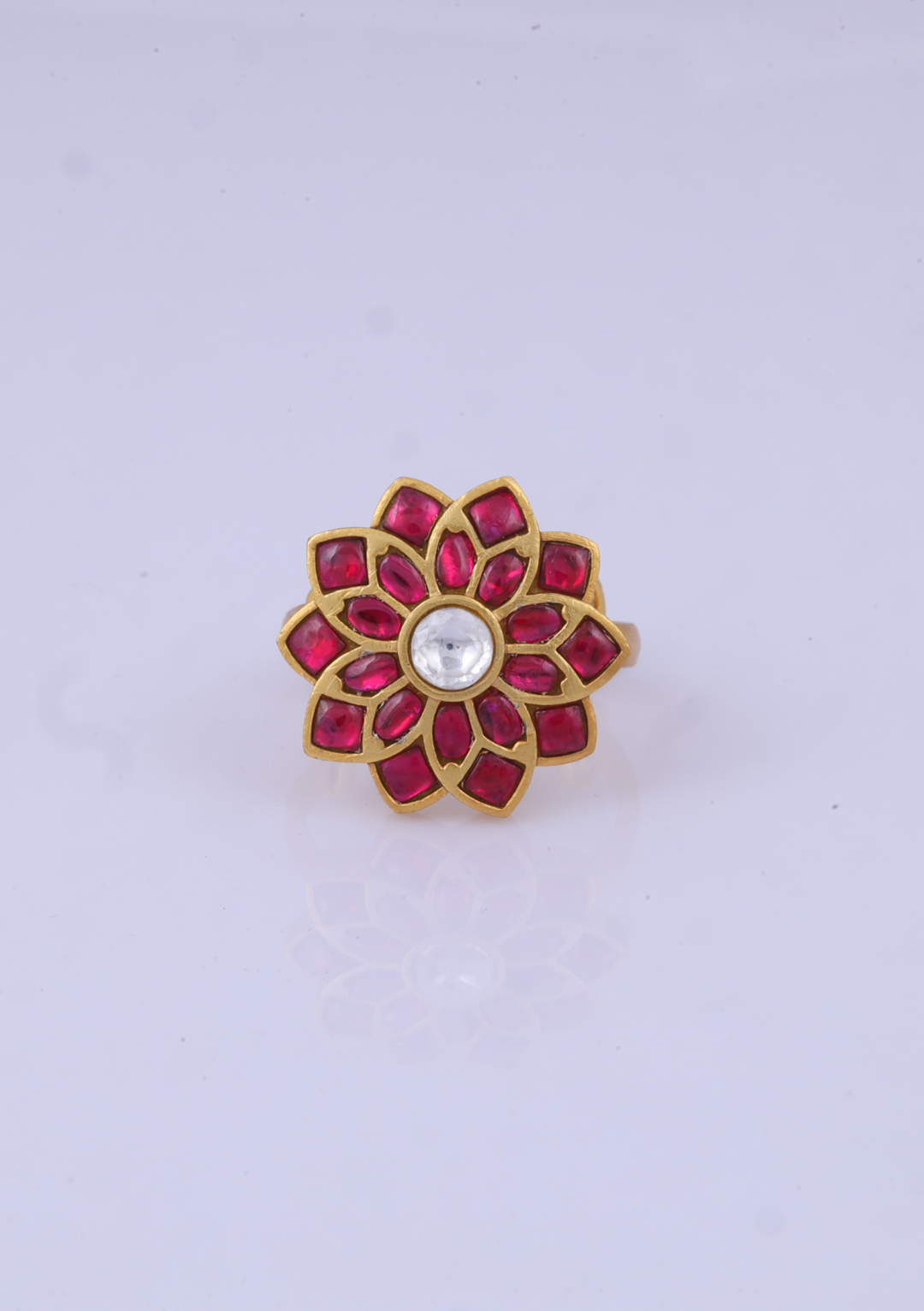 Beautiful Floral Pattern Jadau Kundan Ring
