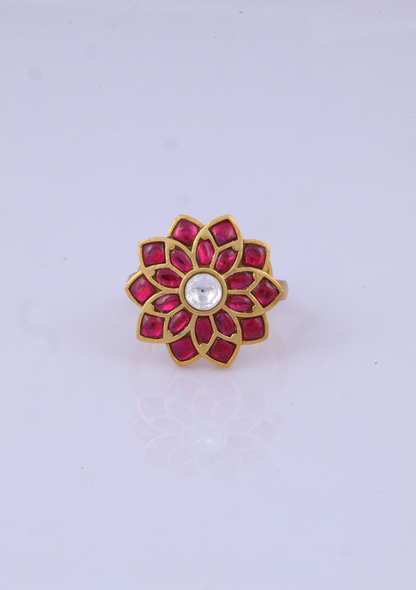 Beautiful Floral Pattern Jadau Kundan Ring