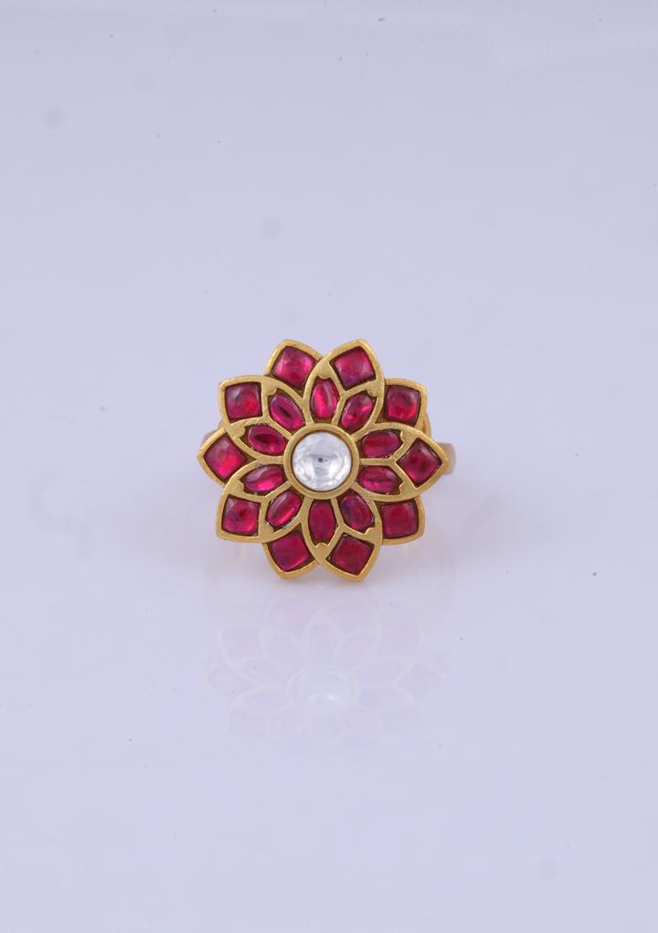 Beautiful Floral Pattern Jadau Kundan Ring