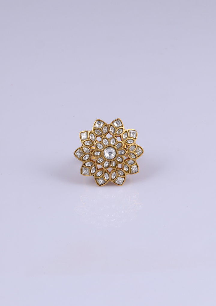Nysa White Jadau Kundan Floral Ring