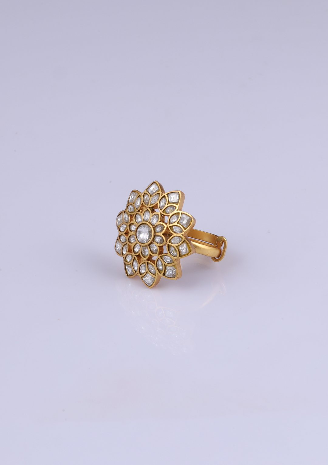 Nysa White Jadau Kundan Floral Ring