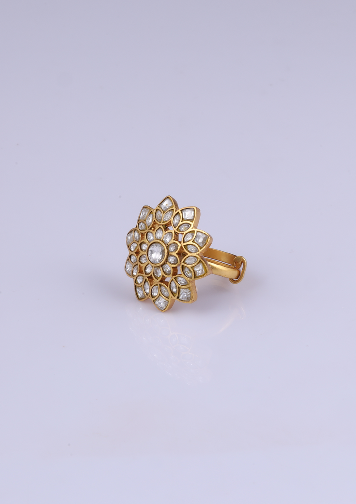 Nysa White Jadau Kundan Floral Ring