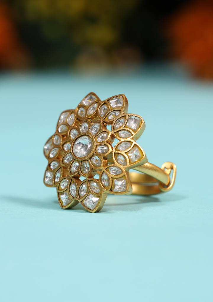 Nysa White Jadau Kundan Floral Ring
