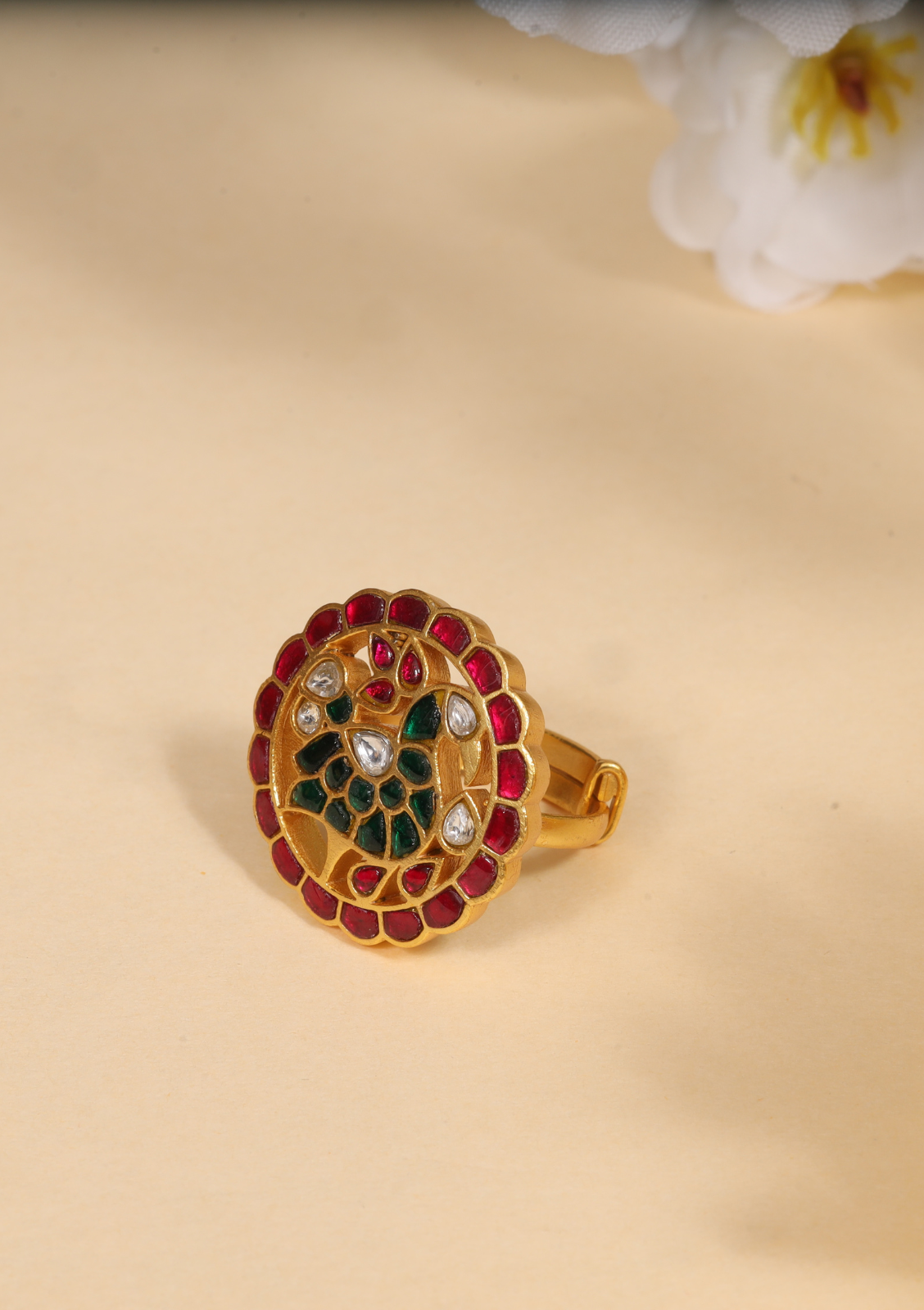 Peacock Jadau Kundan Ring