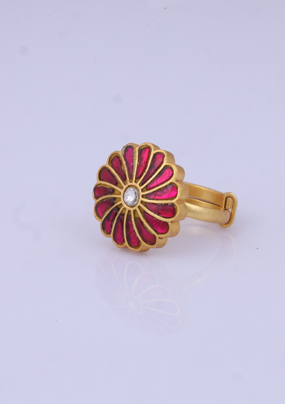 Simple Floral Jadau Kundan Ring
