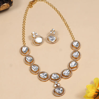 Stylish Designer Moissanite Polki Necklace Earring Set