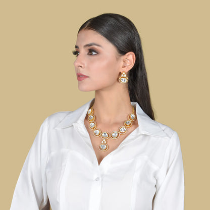 Stylish Designer Moissanite Polki Necklace Earring Set