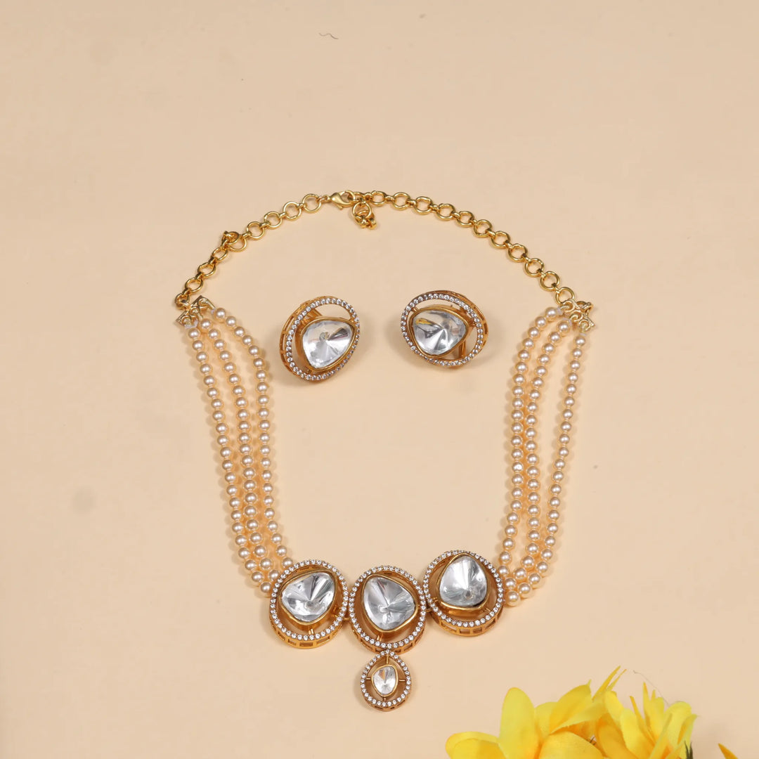 Designer Moissanite Polki Choker Earring Set