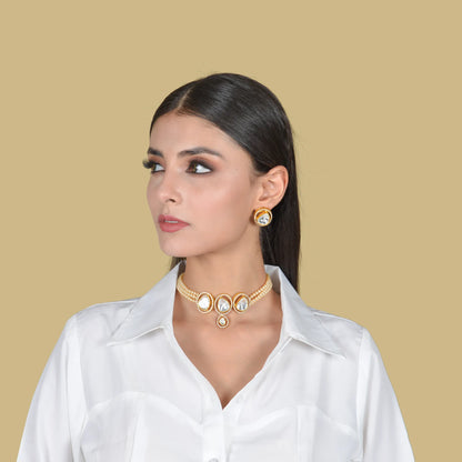 Designer Moissanite Polki Choker Earring Set