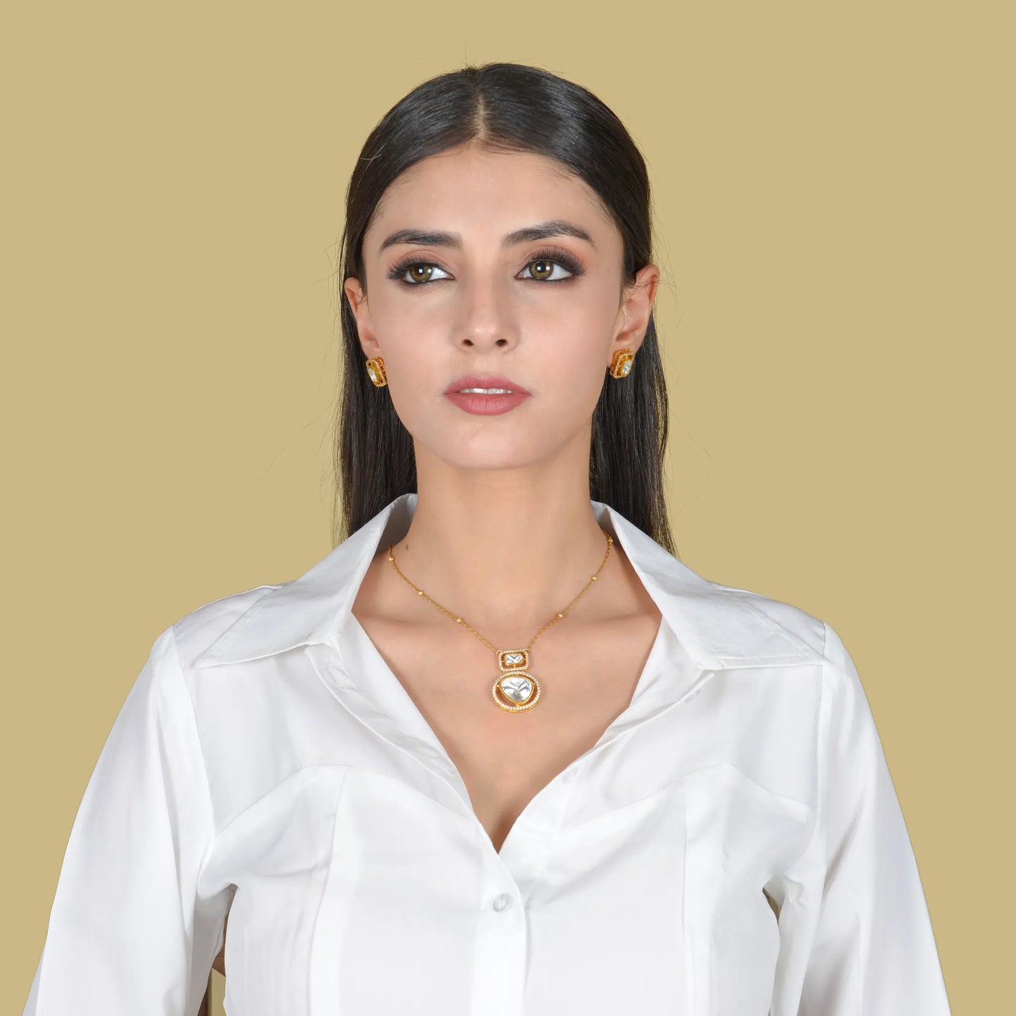 Minimal Elegant Moissanite Polki Necklace Earring Set