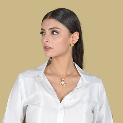 Minimal Elegant Moissanite Polki Necklace Earring Set