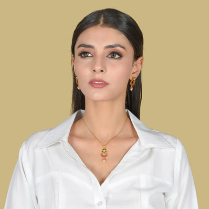 Minimalist Designer Jadau Kundan Pendant Earring Set with Pearl Hangings