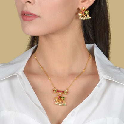 Beautiful Designer Jadau Kundan Pendant Earring Set with Pearl Hangings