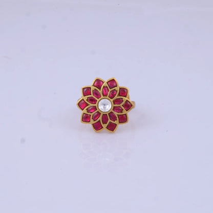 Beautiful Floral Pattern Jadau Kundan Ring