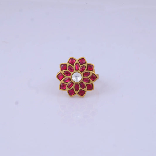 Beautiful Floral Pattern Jadau Kundan Ring