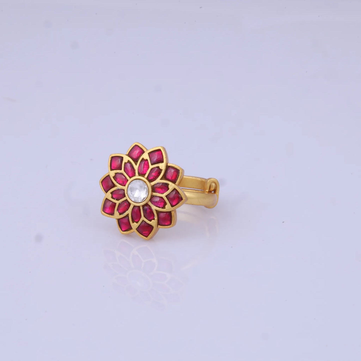 Beautiful Floral Pattern Jadau Kundan Ring