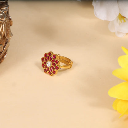 Beautiful Floral Pattern Jadau Kundan Ring