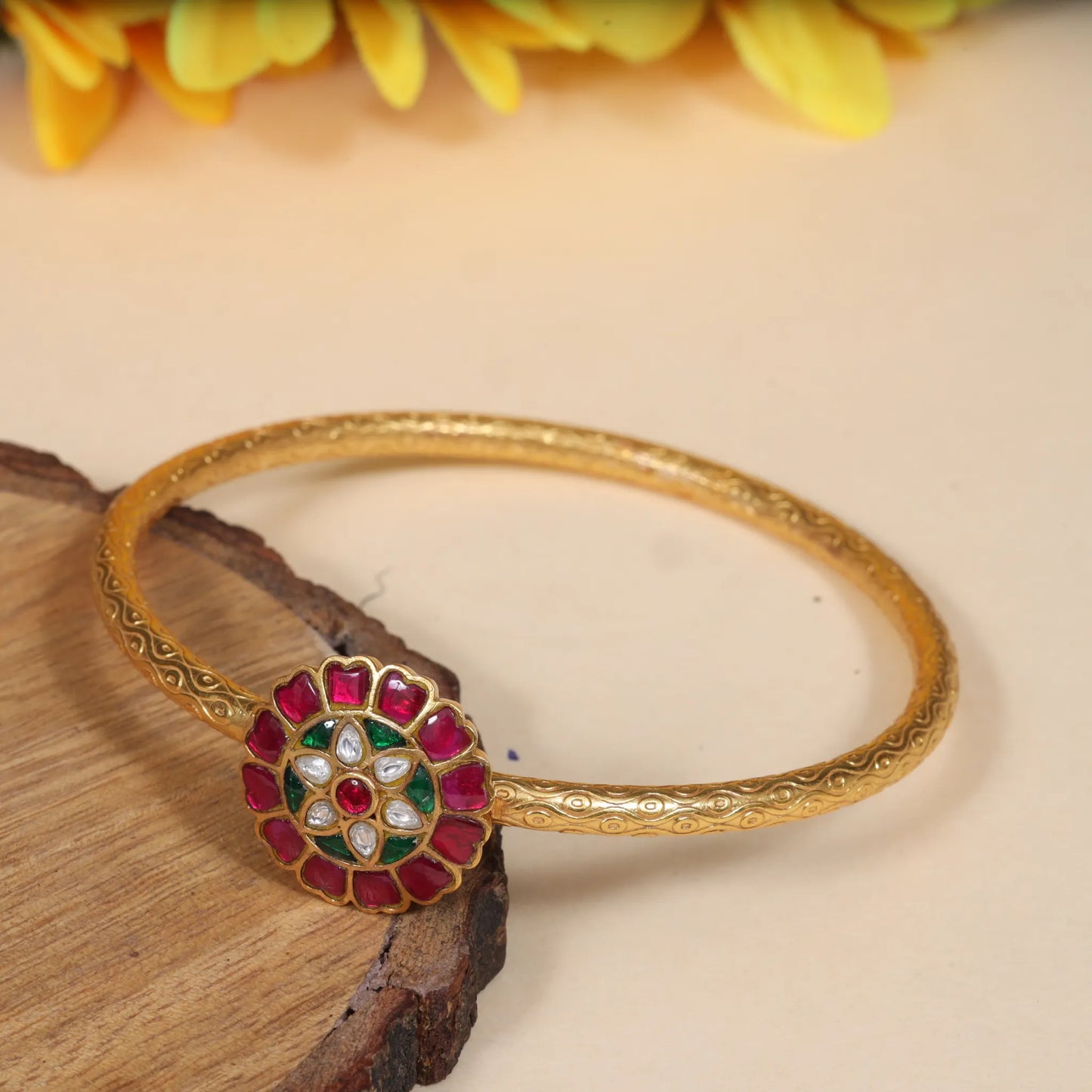 Designer Floral Jadau Kundan Single Bangle