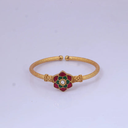 Designer Handcrafted Floral Jadau Kundan Single Bangle