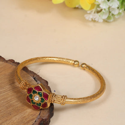 Designer Handcrafted Floral Jadau Kundan Single Bangle