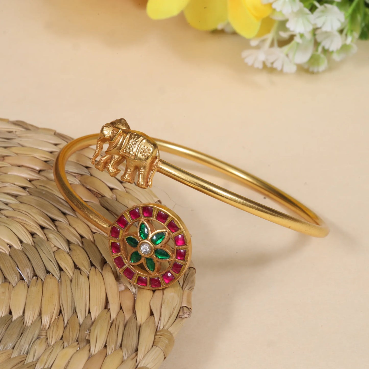 Classic Elephant Jadau Kundan Designer Single Bangle