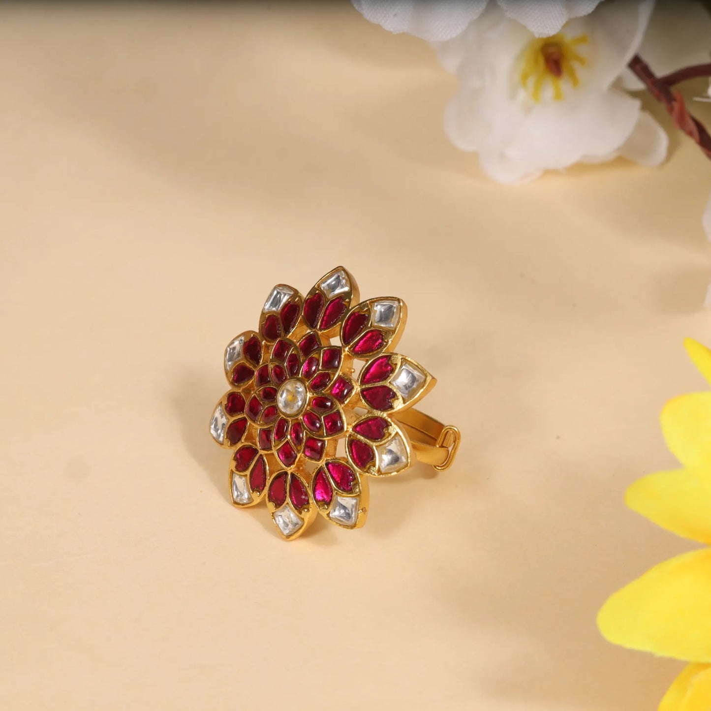 Floral Jadau Kundan Designer Ring