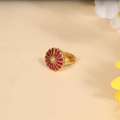 Simple Floral Jadau Kundan Ring